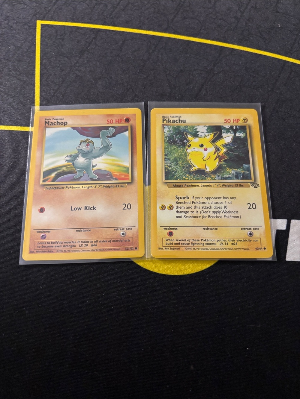 Pokemon Yellow Pikachu & Machop Trading Cards - Yellow Borders
